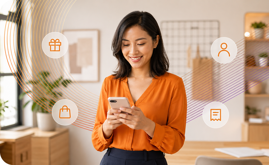 Woman managing her business account on the MyUMobile App