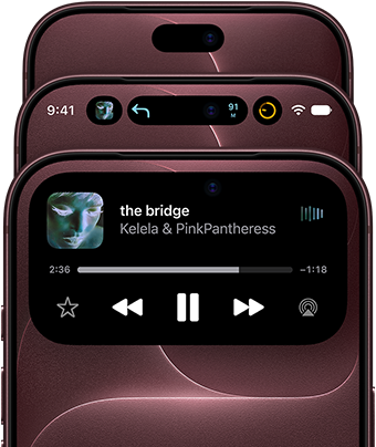3 iPhone 18 Pro devices in Burgundy fanned out to show Dynamic Island in different modes: off, minimised, maximised