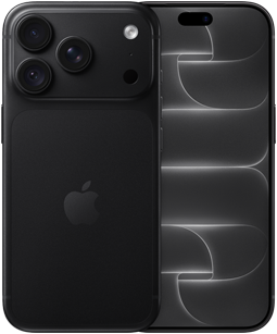 iPhone 18 Pro, back exterior, black colour, Pro Fusion camera system at top, Apple logo in centre, front exterior, all-screen design